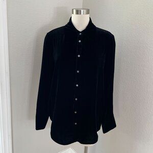 BR Banana Republic Womens Large Black Velvet Dagger Collar Button Up Shirt Top